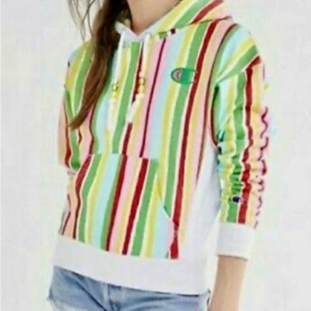 Champion Susan Alexandra Women Watermelon Stripe Reverse Weave Hoodie medium